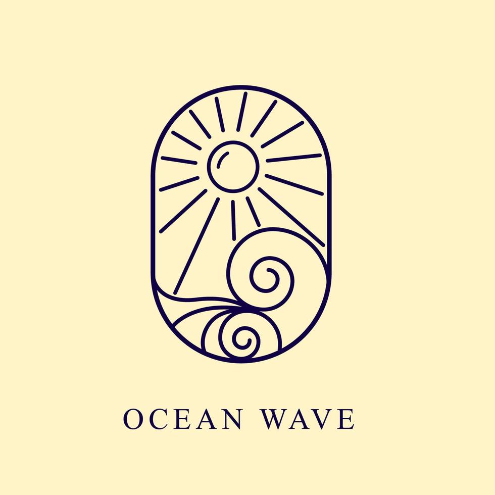Sommer-Logo Wasserwelle Sonne Urlaub Linie Kunststil Design-Logo kann für Symbol, Marke, Identität, Symbol, Meer, Ozean, Wasser, Wellen, Sonnenuntergang, Sonne und Elemente verwendet werden vektor