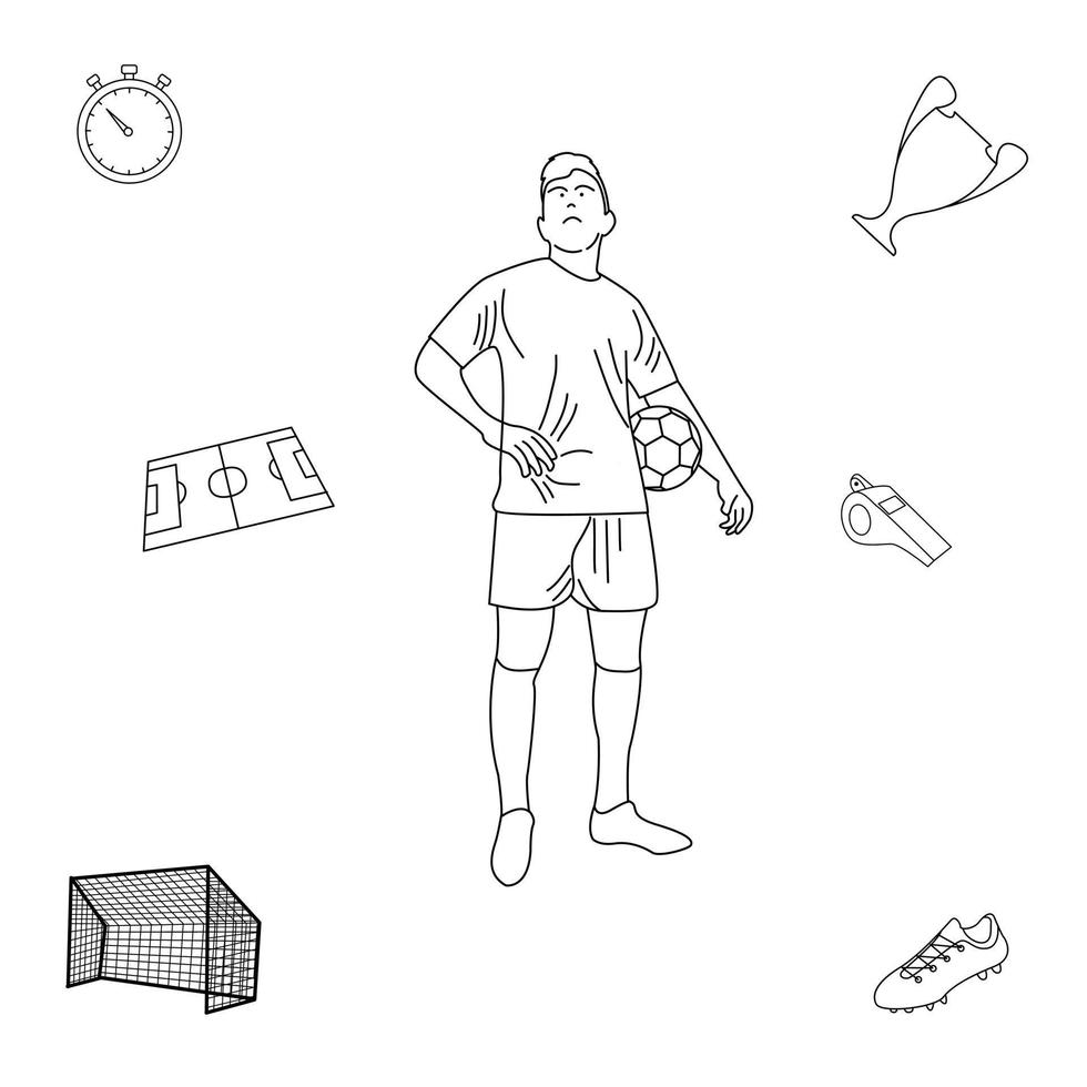 vektorillustration der fußballweltmeisterschaft, die für grafikdesignanforderungen verwendet wird. Spieler, der den Ball hält vektor