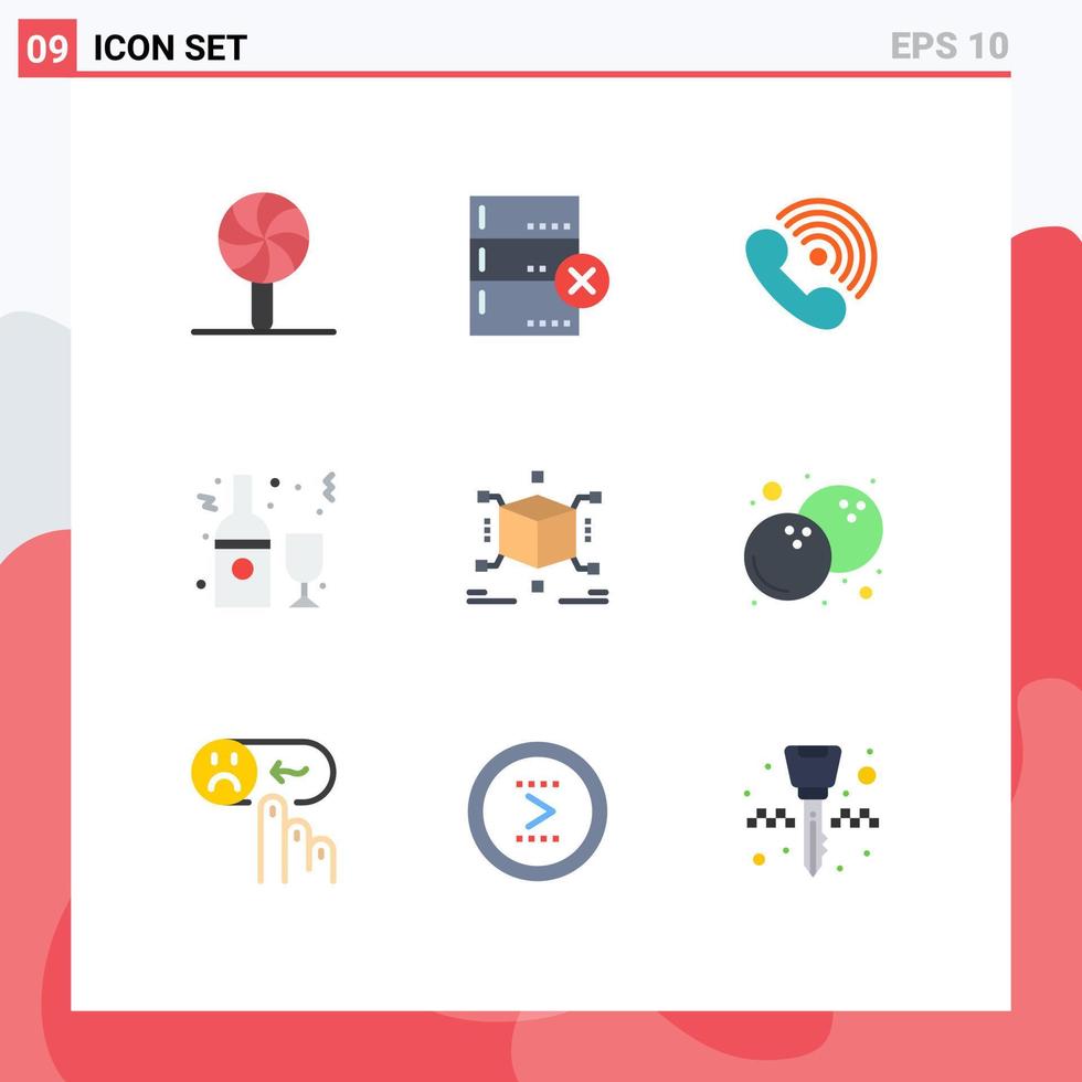 gruppe von 9 flachen farben zeichen und symbole für würfelglas telefonflasche alkohol editierbare vektordesignelemente vektor