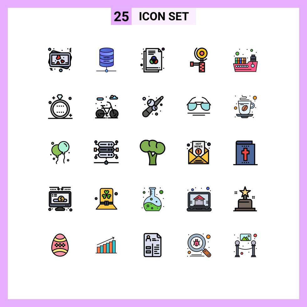 25 universell fylld linje platt färger uppsättning för webb och mobil tillämpningar frakt på formatera behållare kvarn redigerbar vektor design element