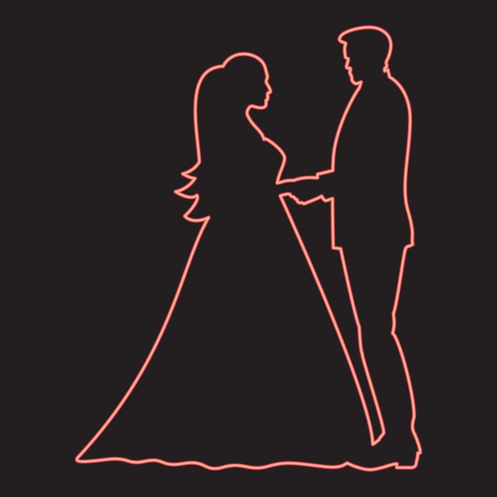 Neon-Braut und Bräutigam Händchen haltend rote Farbe Vektor Illustration Bild flachen Stil