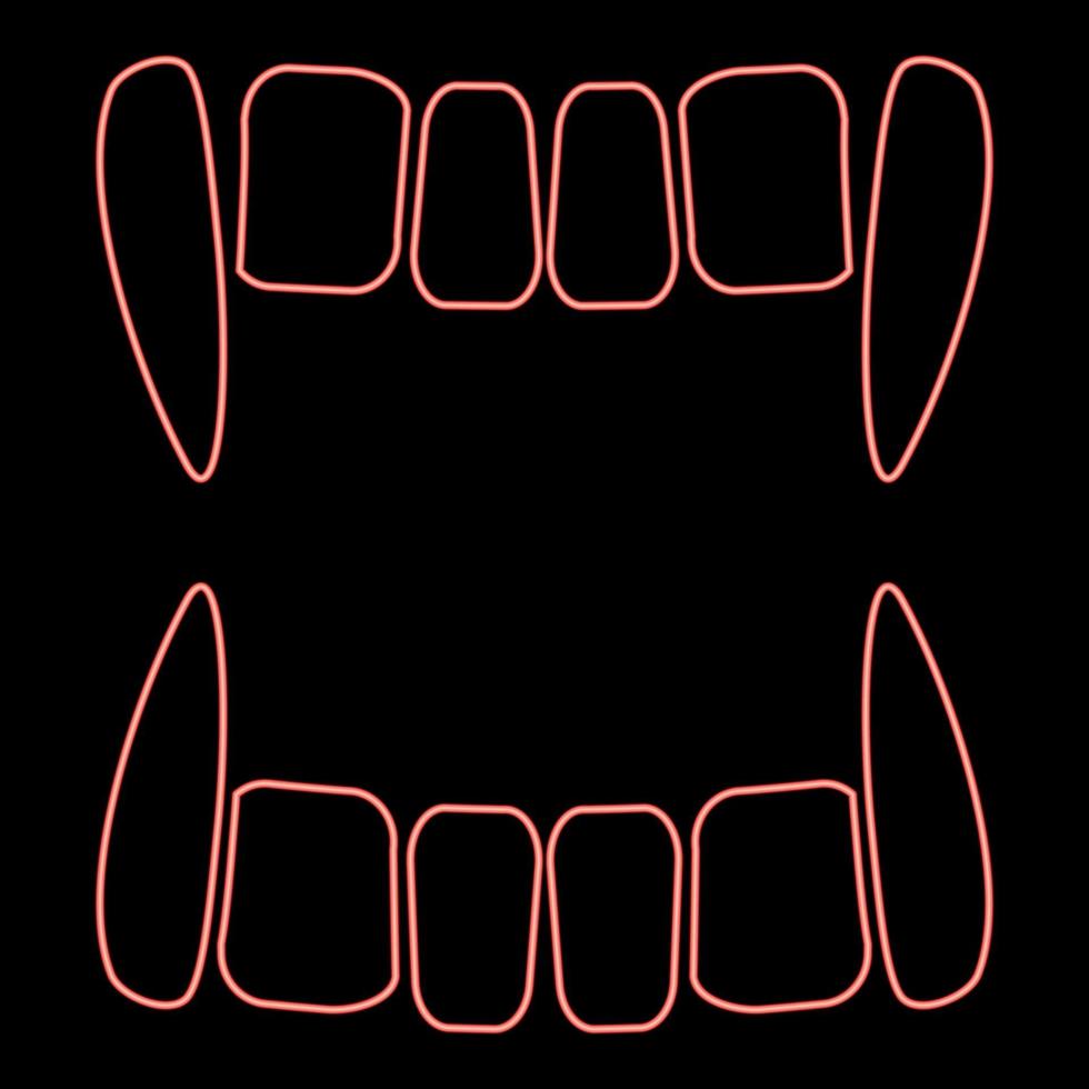 neon vampyrs tänder röd Färg vektor illustration bild platt stil