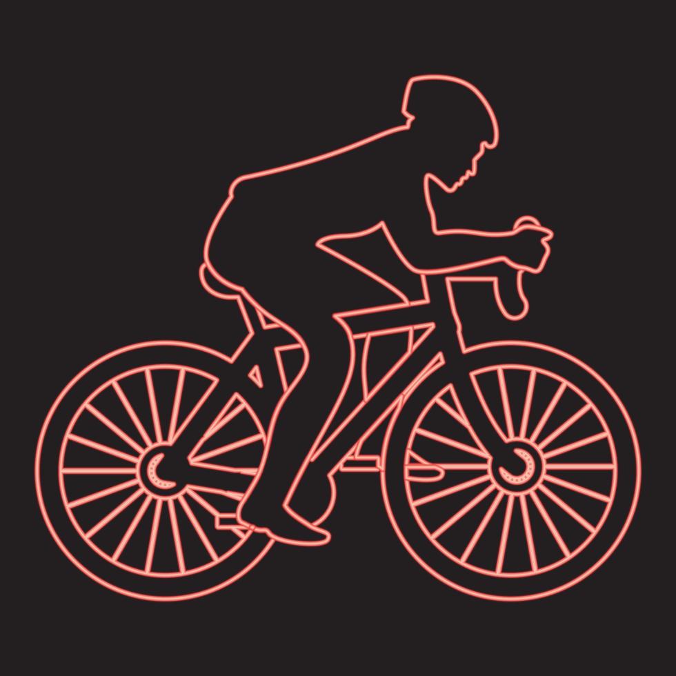 neon cyklist på cykel silhuett röd Färg vektor illustration bild platt stil