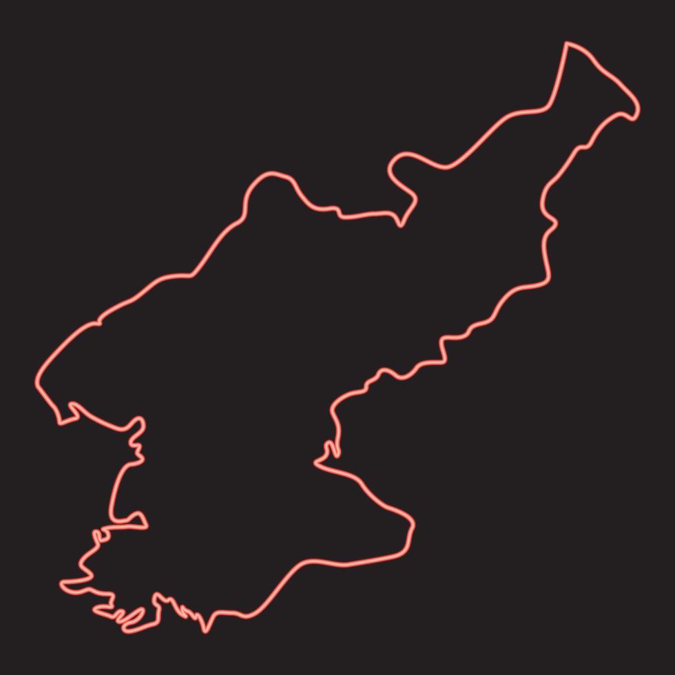 neon Karta av norr korea röd Färg vektor illustration bild platt stil