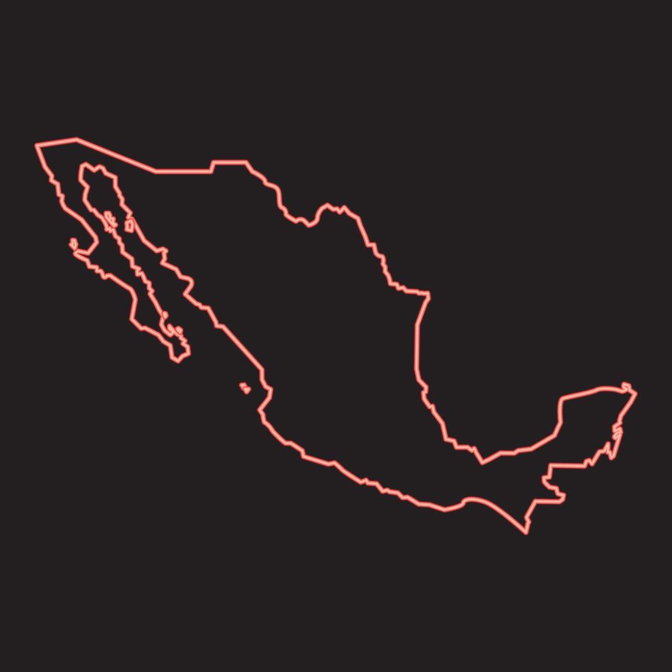 neon Karta av mexico röd Färg vektor illustration bild platt stil