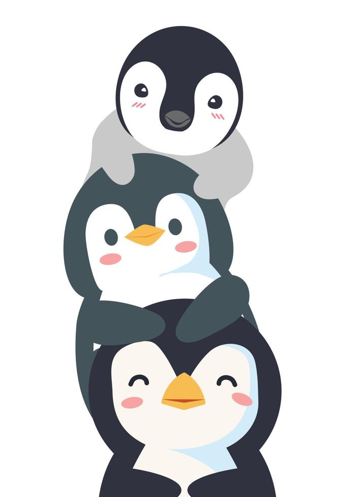 stack av söt pingviner djur- tecknad serie vektor