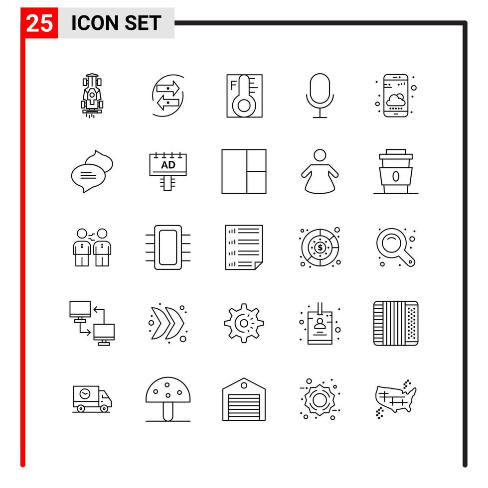 25 allmän ikoner för hemsida design skriva ut och mobil appar. 25 översikt symboler tecken isolerat på vit bakgrund. 25 ikon packa. vektor