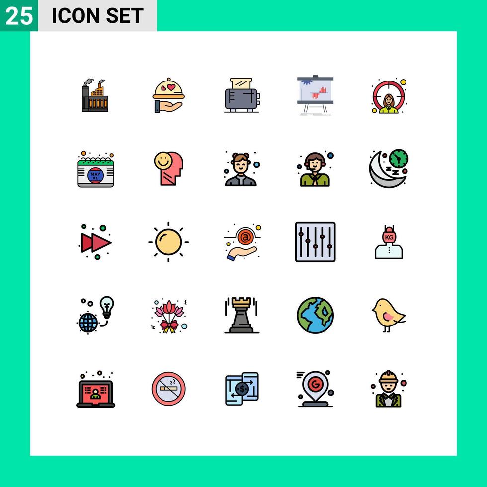 grupp av 25 fylld linje platt färger tecken och symboler för statistik data hjärta Diagram brödrost redigerbar vektor design element