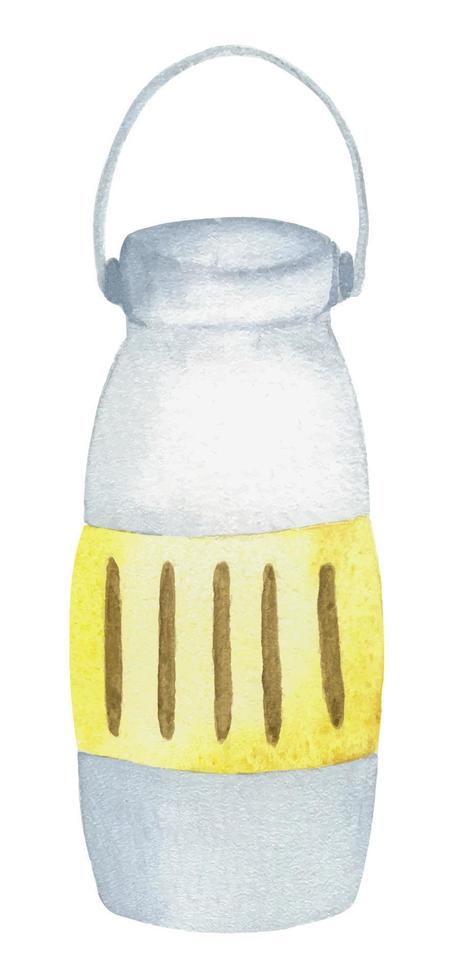 Vakuum Thermo-Steppflasche mit Aquarellfarbe bemalt. langlebige und wiederverwendbare Wasserflasche, umweltfreundliche Thermoskanne im Go-Green-Stil vektor