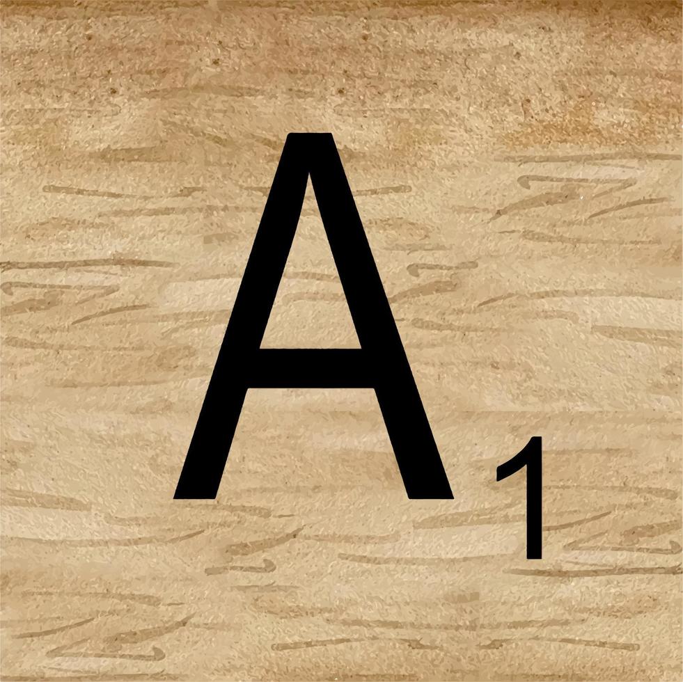 aquarellillustration des buchstaben a im scrabble-alphabet. hölzerne Scrabble-Fliesen zum Verfassen eigener Wörter und Sätze. vektor