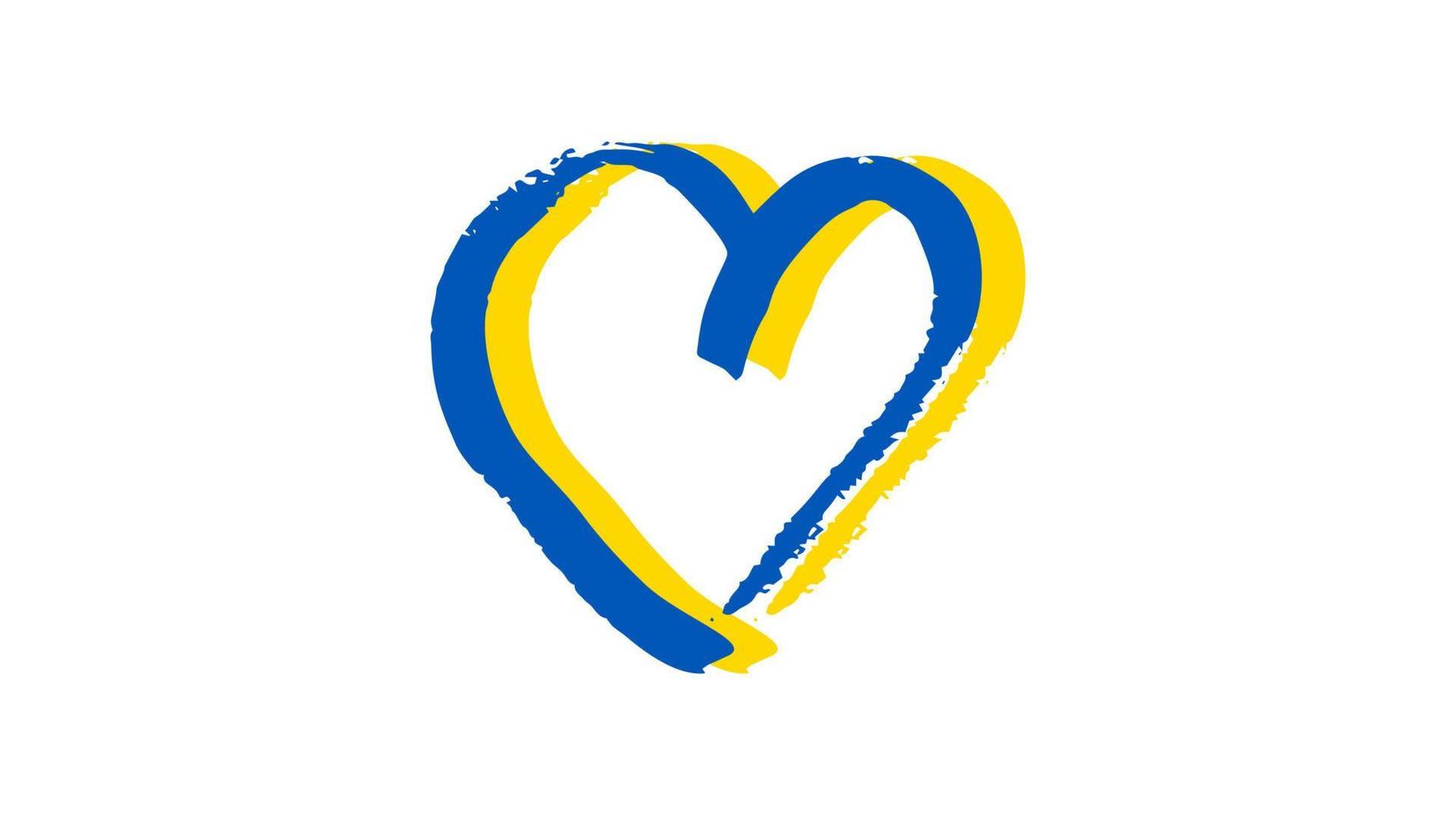 hand dragen hjärta i ukrainska färger. grunge gul och blå klotter hjärta på vit bakgrund. vektor illustration