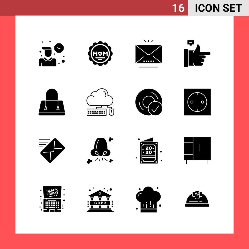 16 ikon packa fast stil glyf symboler på vit bakgrund. enkel tecken för allmän design. vektor