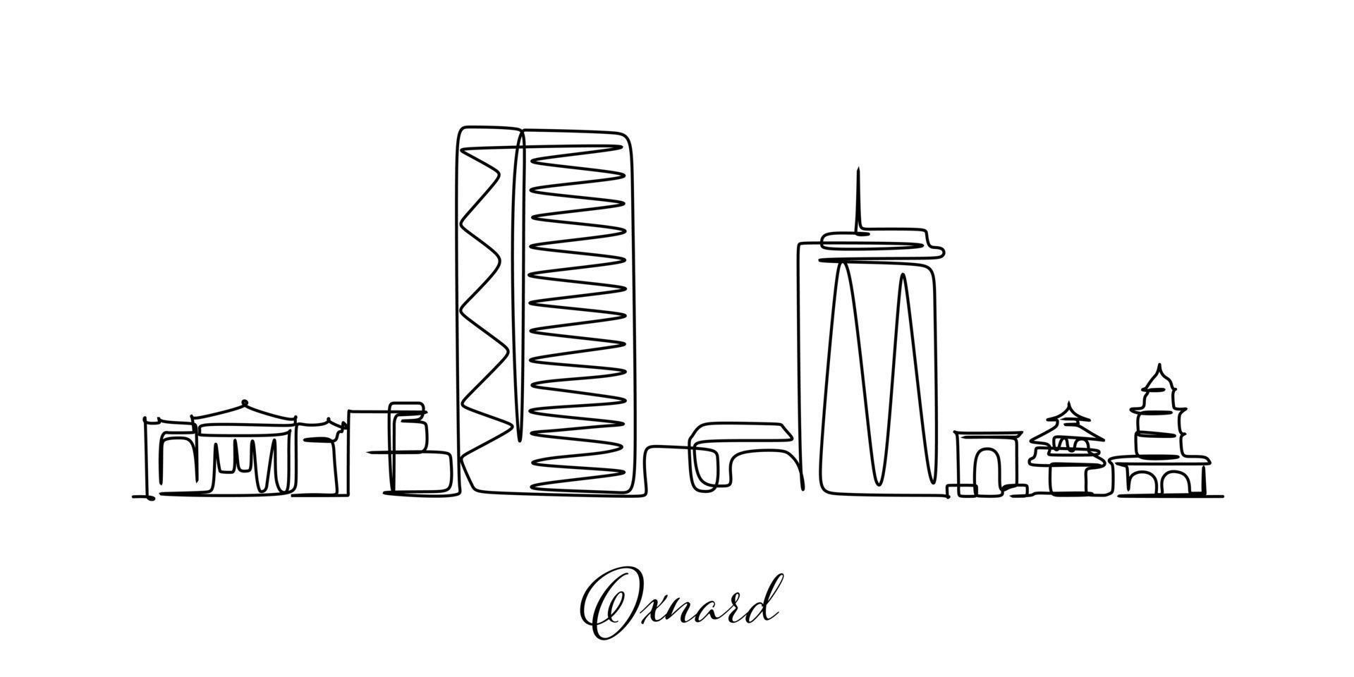 oxnard city kalifornien usa skyline. ein durchgehender Strichzeichnungs-Designvektor für Werbeillustration und -konzept für Reise- und Tourismusunternehmen vektor