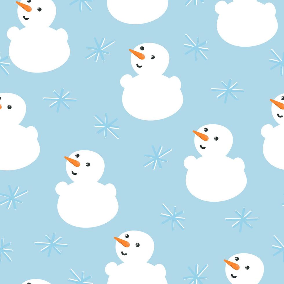 snowmen och snöflingor på en blå bakgrund. vektor sömlös mönster