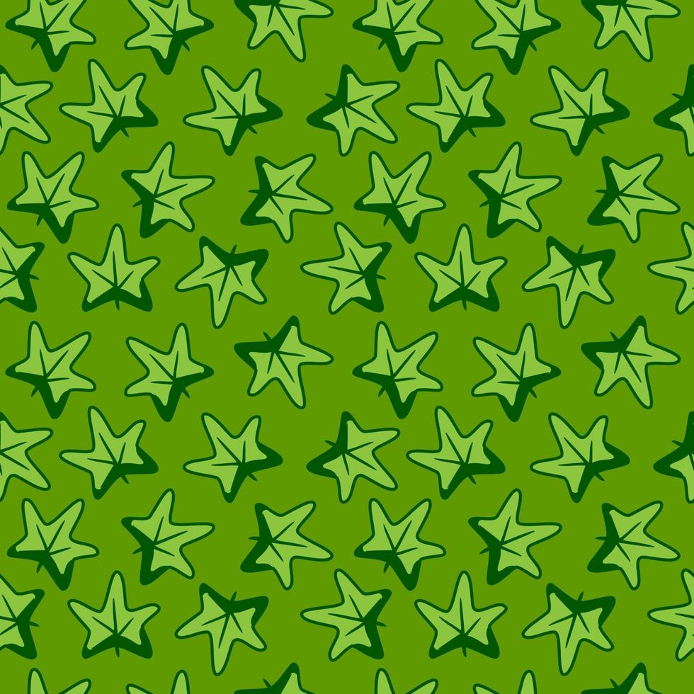 Nahtloses Vektormuster mit grüner Ahornblattform. einfacher gekritzelhintergrund mit blattschattenbild. Stoffdruckvorlage, süßes Tapetendesign. vektor