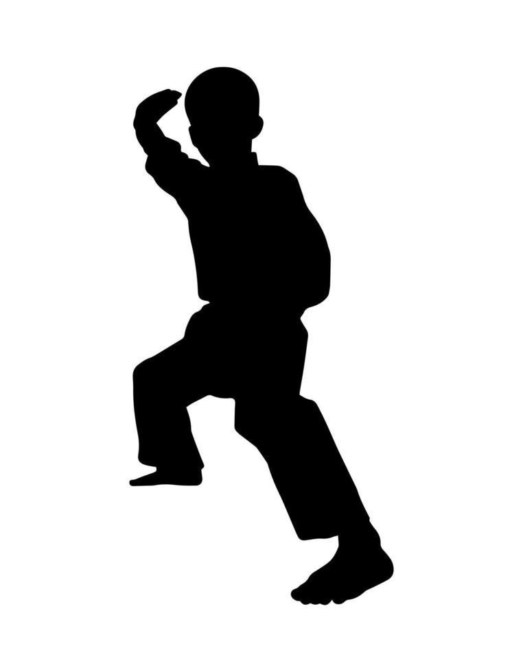 karate öva begrepp. vektor enkel manlig silhuett skugga form, platt svart ikon isolerat på vit bakgrund. logotyp design element. asiatisk sportigt krigisk kämpe..
