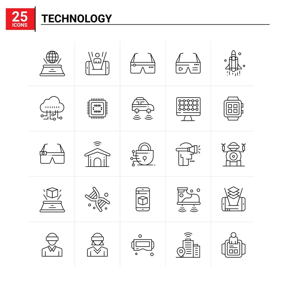 25 Technologie-Icon-Set Vektor-Hintergrund vektor