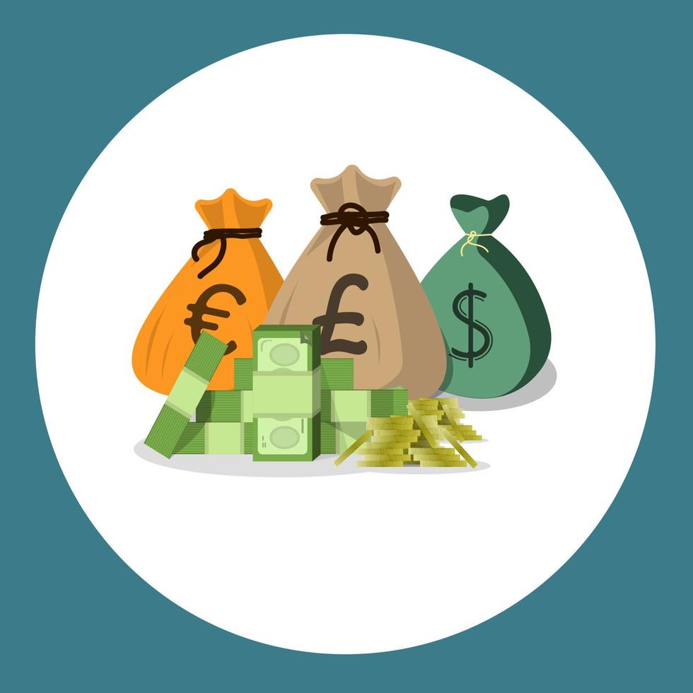 dollar, euro, pund. en lugg av pengar ikon isolerat på vit bakgrund. begrepp av finansiell stabilitet. vektor illustration