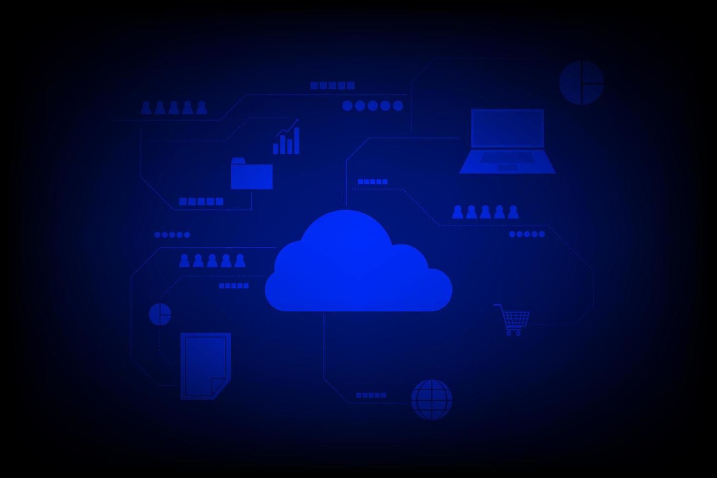 cloud-datenspeicherkonzept. Infografik von Cloud Computing und Datenkommunikation von Wirtschaft und Finanzen auf blauem Hintergrund. private Daten synchronisieren und schützen. vektor