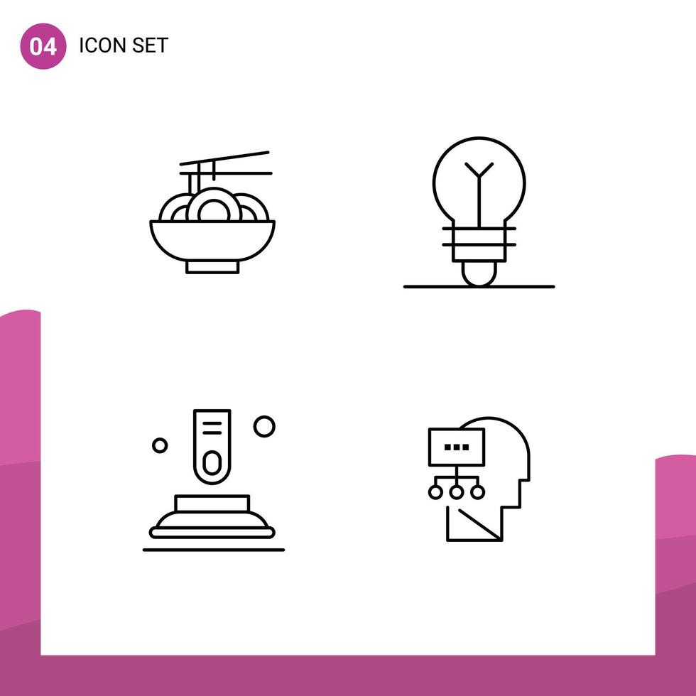 redigerbar vektor linje packa av 4 enkel fylld linje platt färger av nudel knapp kinesisk aning Start redigerbar vektor design element