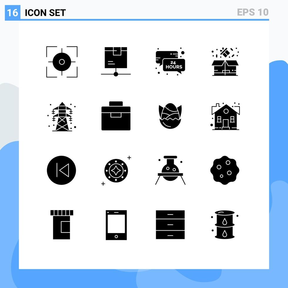 16 solides Glyphenkonzept für mobile Websites und Apps elektrischer Prozentsatz Versandpaket Nachricht editierbare Vektordesign-Elemente vektor