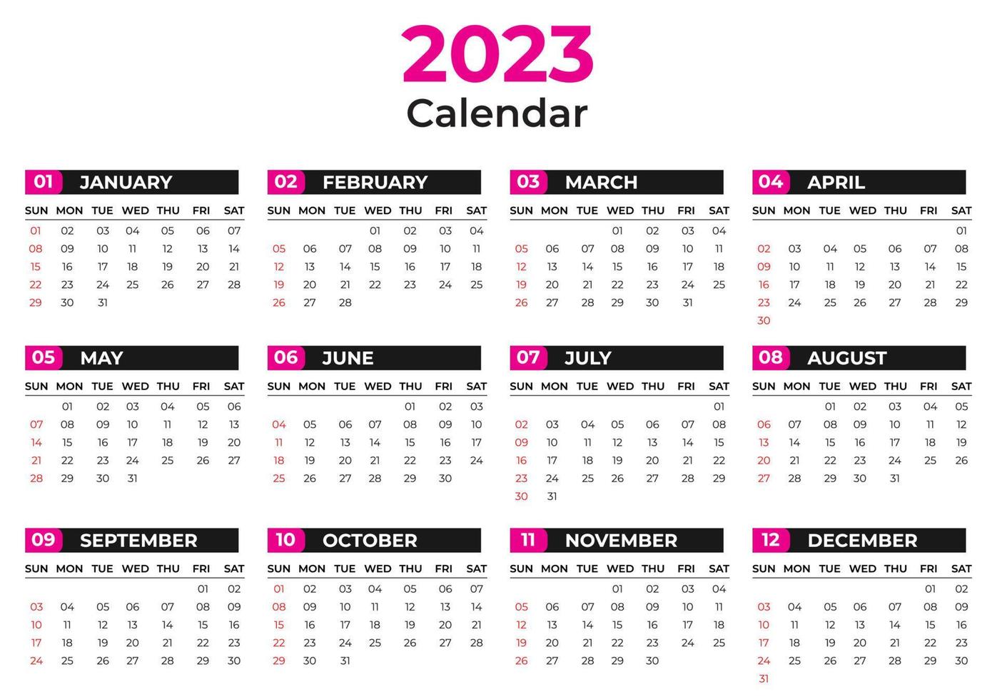 ett sida vägg kalender 2023 Lycklig ny år vektor