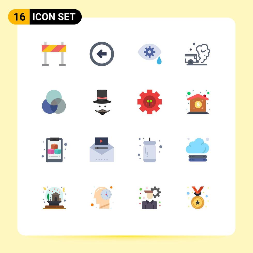 uppsättning av 16 vektor platt färger på rutnät för Färg rök korrektion förorening bil redigerbar packa av kreativ vektor design element