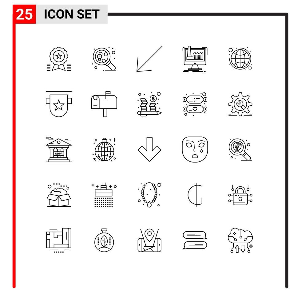 uppsättning av 25 vektor rader på rutnät för global produktion vetenskap tillverkning digital redigerbar vektor design element