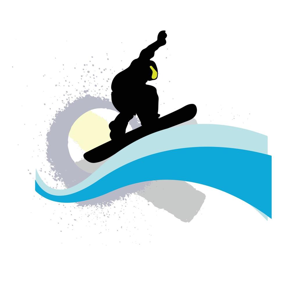 person ridning snowboard. snowboardåkare i verkan vektor illustration. extrem vinter- sporter. åka snowboard emblem. sport klubb logotyp. åka snowboard Utrustning.