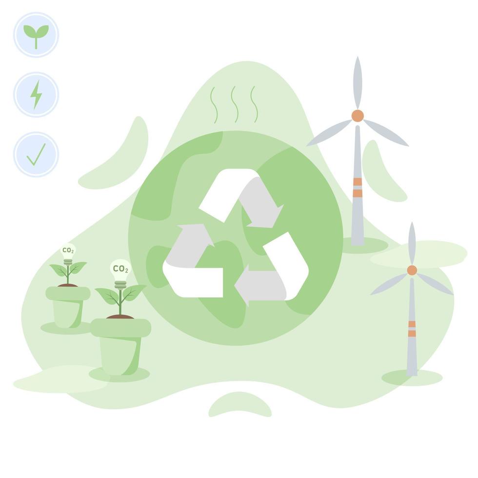 umweltschutz-illustrationssatz. versuchen, co2-emissionen zu reduzieren, arbeiten in der grünen recyclingindustrie. Vektor-Illustration. vektor