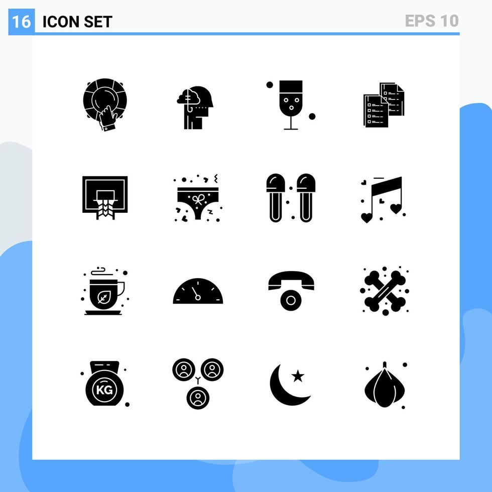 universell ikon symboler grupp av 16 modern fast glyfer av data dokumentera vana glas dricka redigerbar vektor design element