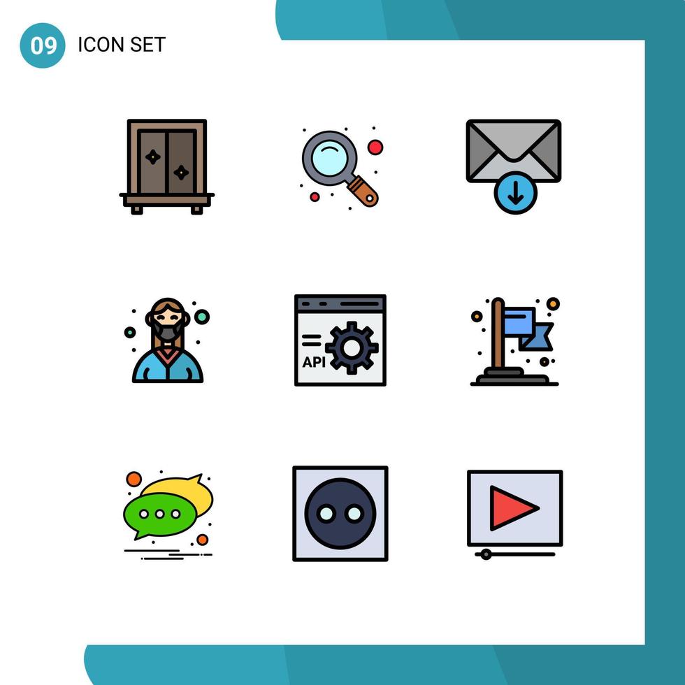 9 universelle Filledline-Flachfarben für Web- und mobile Anwendungen entwickeln bearbeitbare Vektordesign-Elemente für Browsernachrichten-Krankenschwestermasken vektor