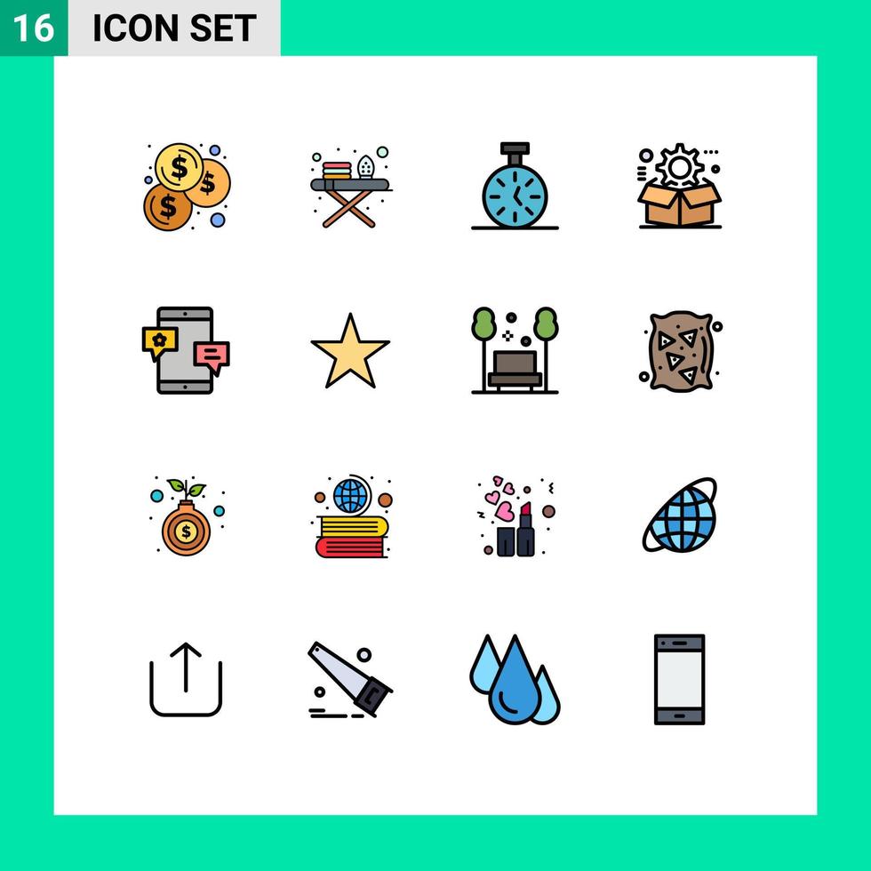 modern uppsättning av 16 platt Färg fylld rader och symboler sådan som media chatt timer konfiguration redskap redigerbar kreativ vektor design element
