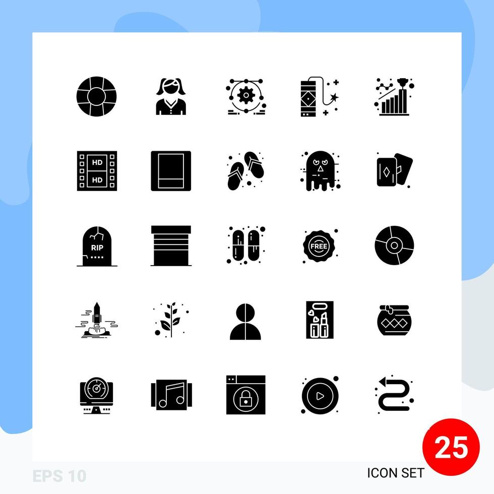 satz von 25 modernen ui-symbolen symbole zeichen für film erreichen karnevalsziel erreichen bearbeitbare vektordesignelemente vektor