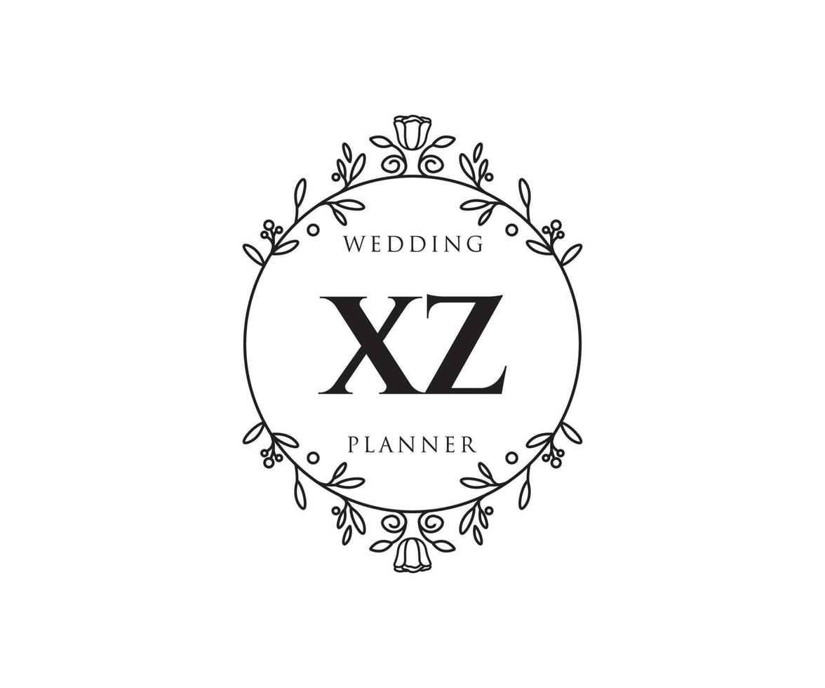 xz initialer brev bröllop monogram logotyper samling, hand dragen modern minimalistisk och blommig mallar för inbjudan kort, spara de datum, elegant identitet för restaurang, boutique, Kafé i vektor