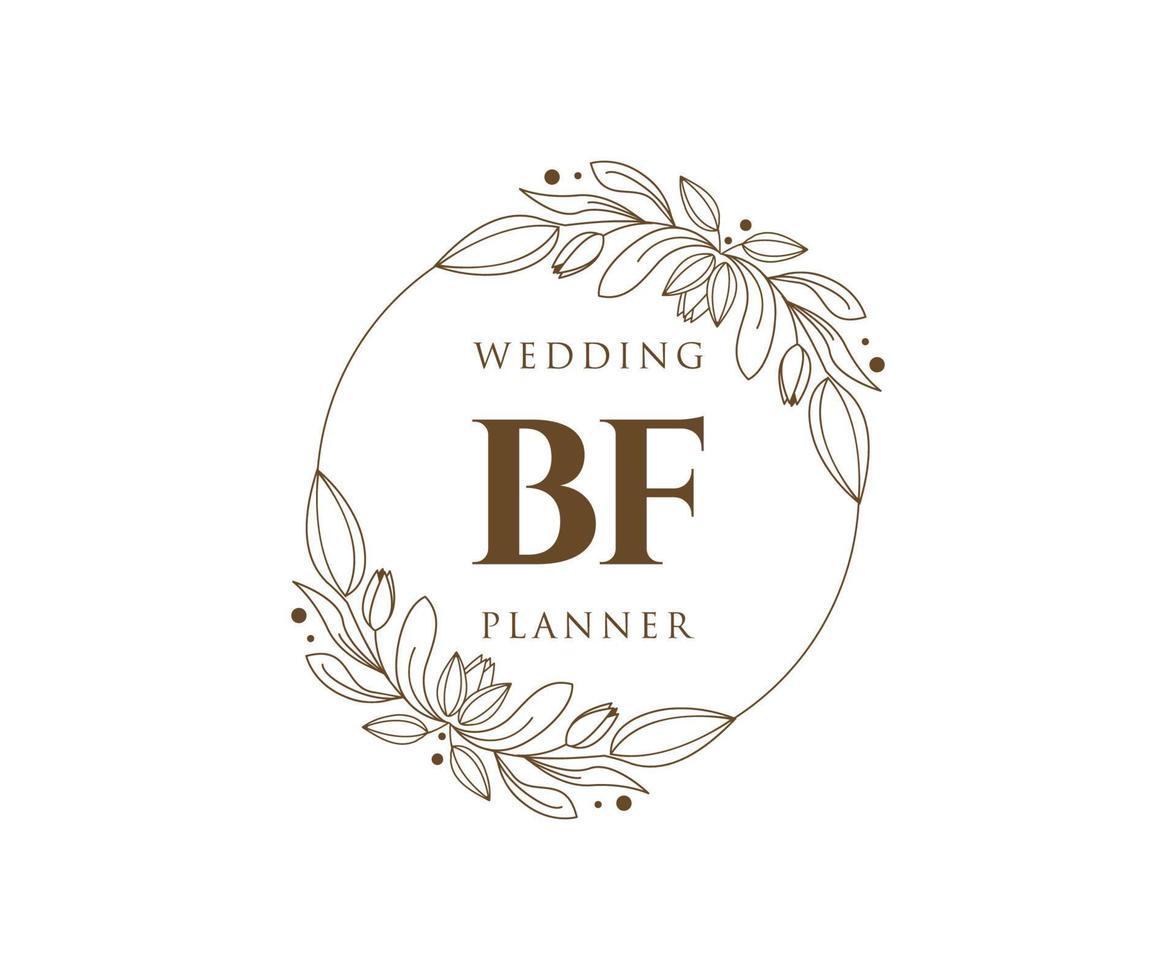 bf initials brief hochzeitsmonogramm logos sammlung, handgezeichnete moderne minimalistische und florale vorlagen für einladungskarten, save the date, elegante identität für restaurant, boutique, café im vektor