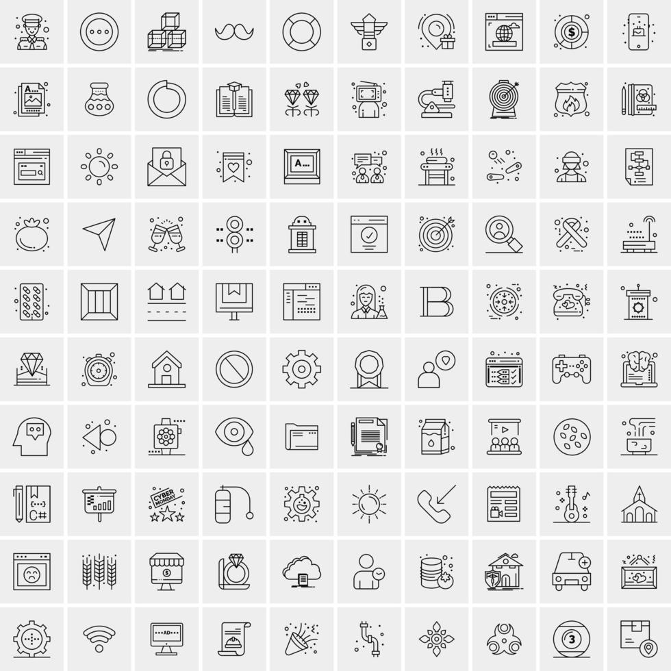packa av 100 universell linje ikoner för mobil och webb vektor