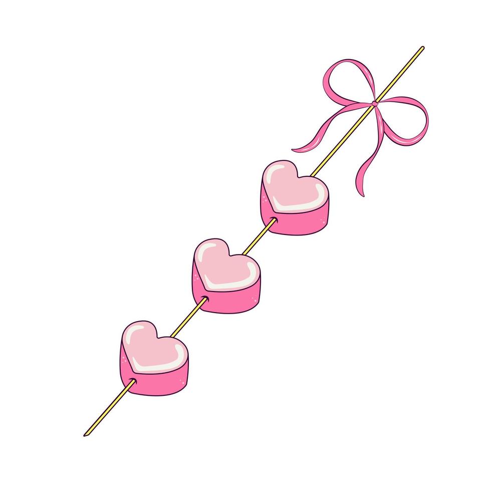 rosa marshmallow in form eines herzens auf einem stab mit einem festlichen band und einem schleifengeschenk für den valentinstag vektor