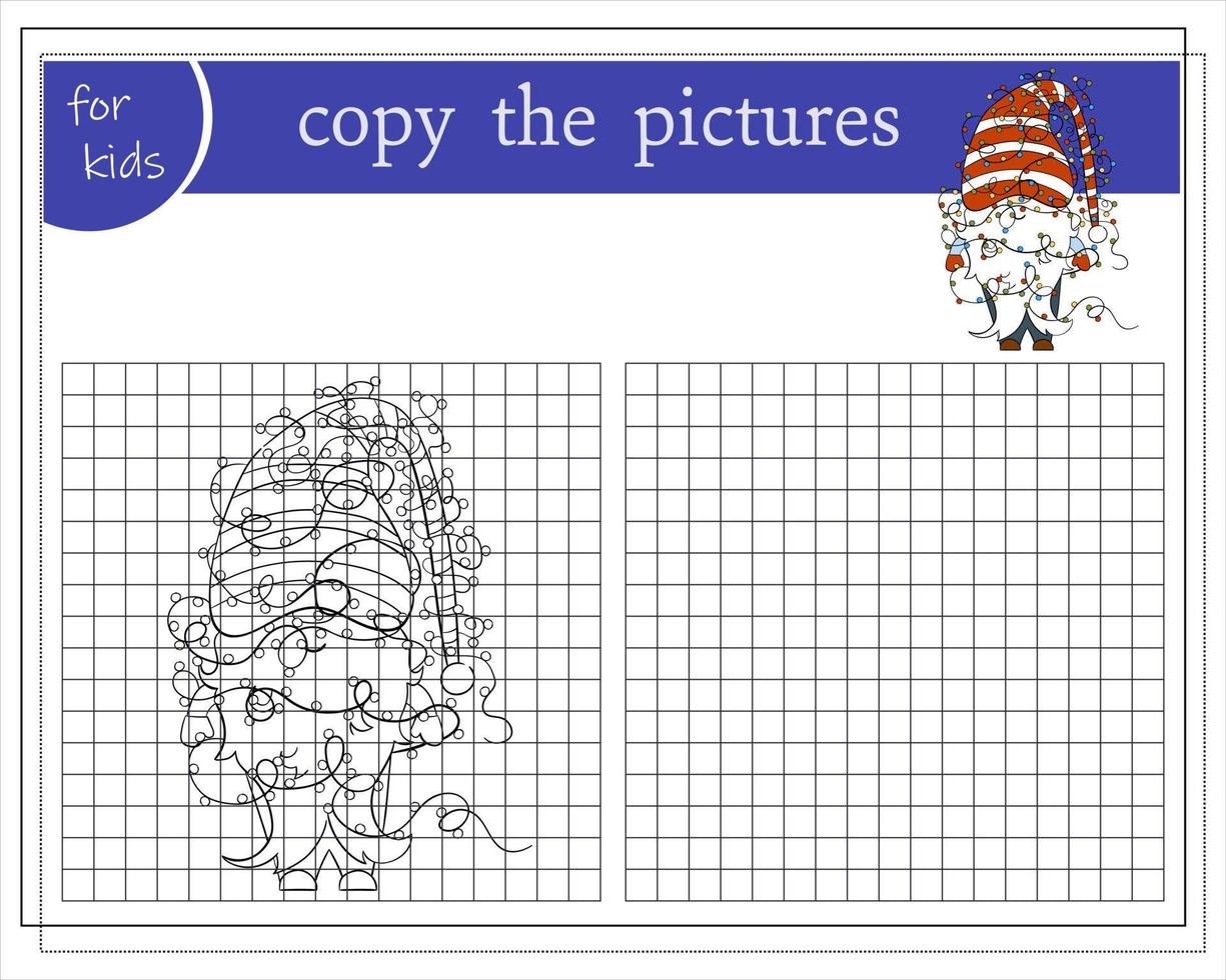 kopia de bild, pedagogisk spel för barn. tecknad serie jul tomte. vektor
