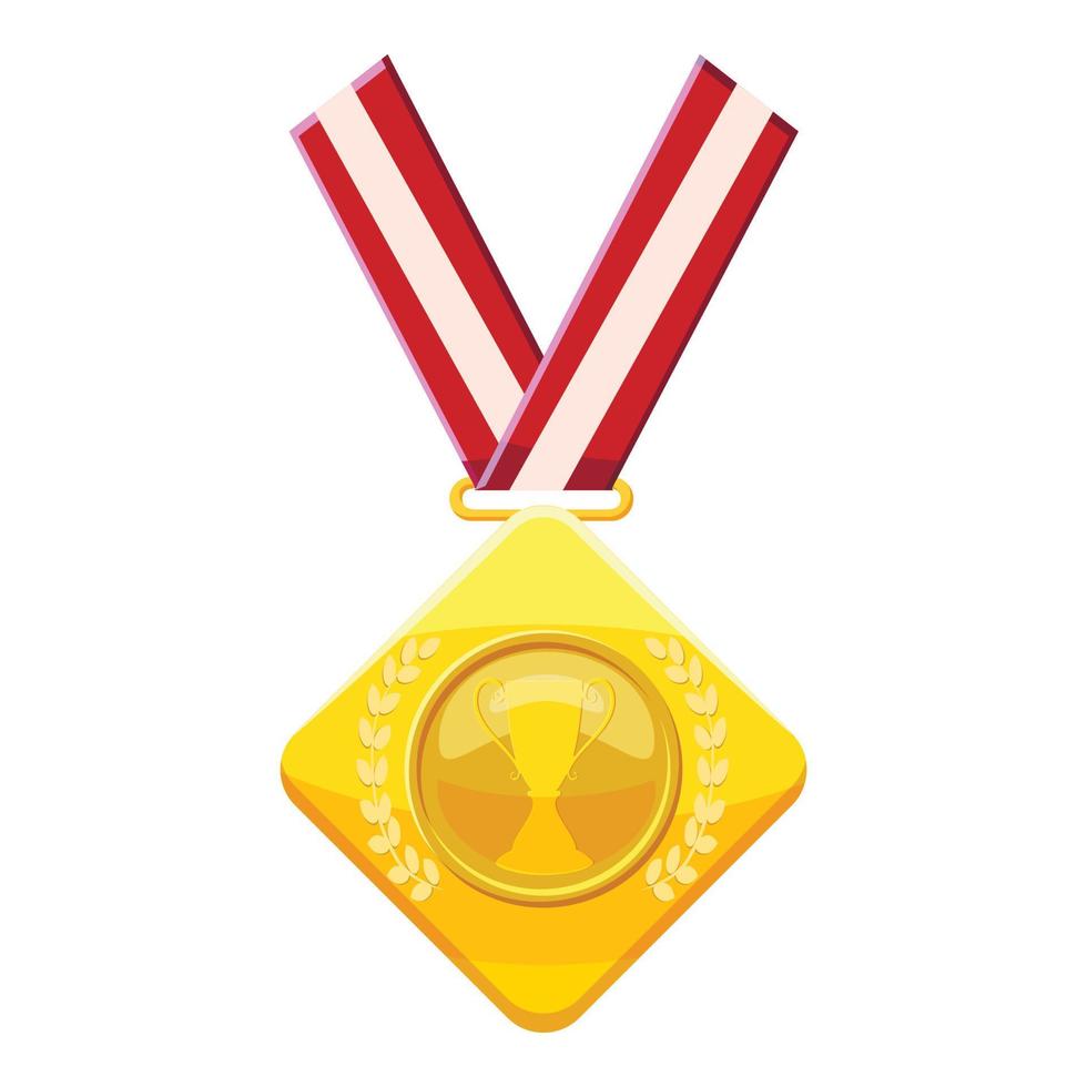 Goldmedaille mit rotem Band-Symbol, Cartoon-Stil vektor