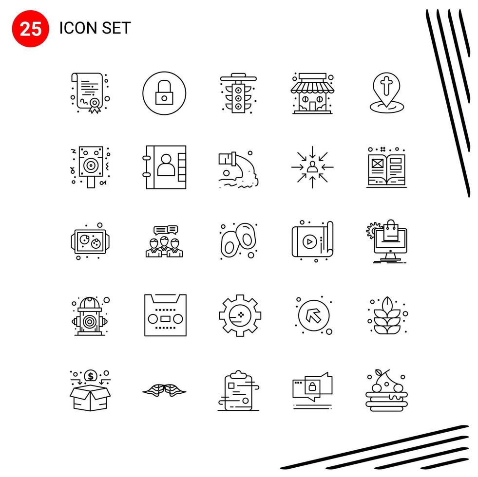 samling av 25 vektor ikoner i linje stil. pixel perfekt översikt symboler för webb och mobil. linje ikon tecken på vit bakgrund. 25 ikoner.