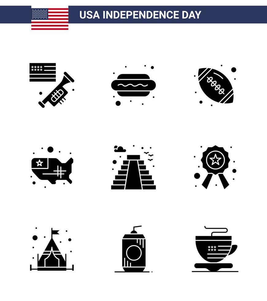 9 kreative usa-symbole moderne unabhängigkeitszeichen und 4. juli symbole des aufbaus der usa ball united map editierbare usa-tag-vektordesignelemente vektor