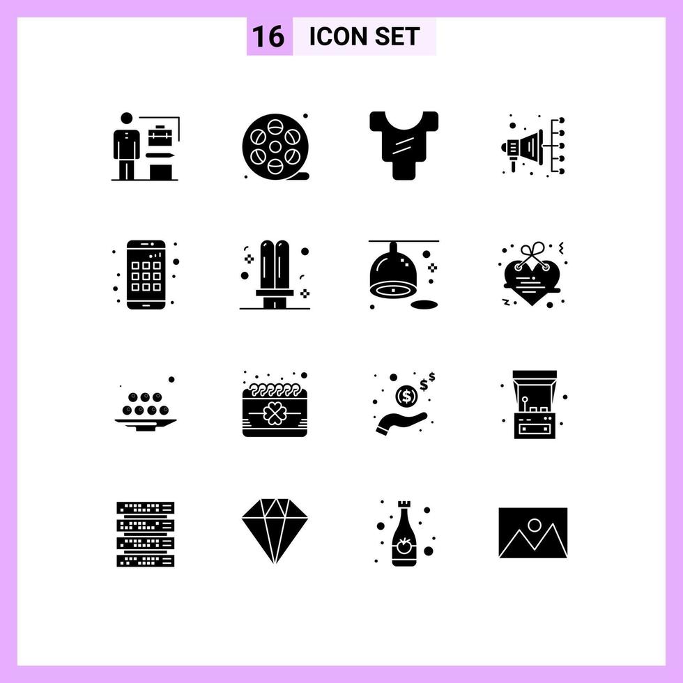 Gruppe von 16 soliden Glyphen Zeichen und Symbolen für digital bearbeitbare Vektordesign-Elemente für Glühbirnengeräte Baby-App vektor