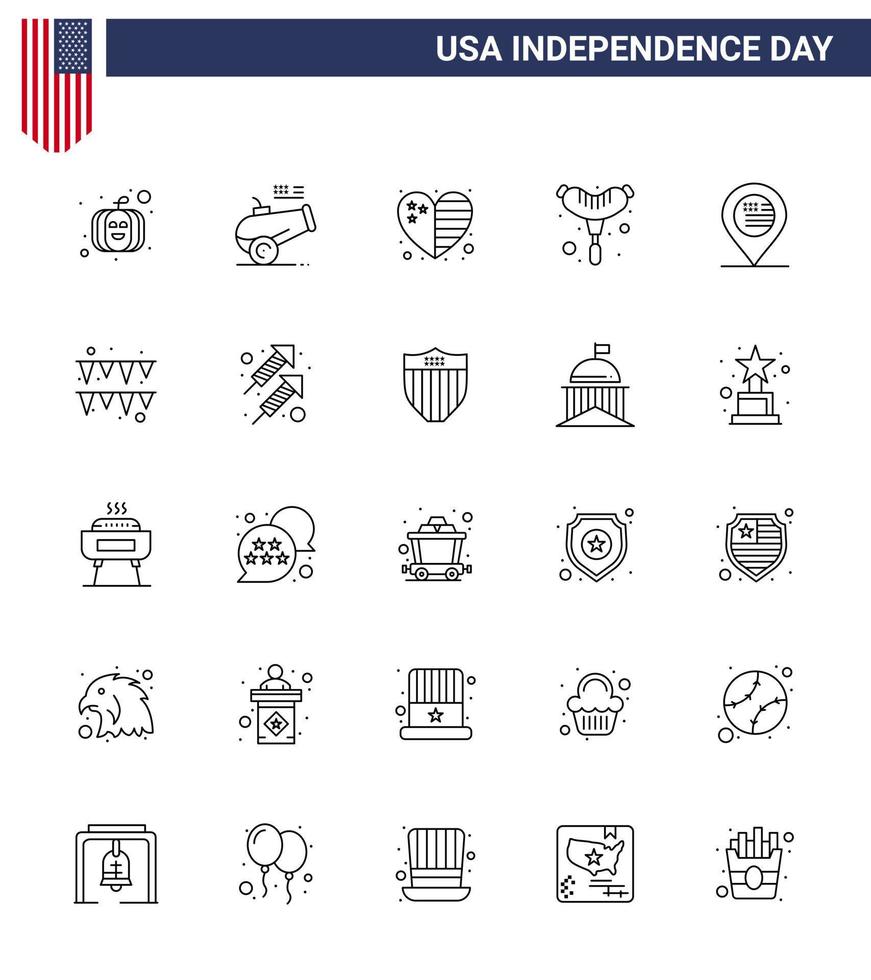 25 kreativ USA ikoner modern oberoende tecken och 4:e juli symboler av tecken plats Land amerikan frankfurter redigerbar USA dag vektor design element