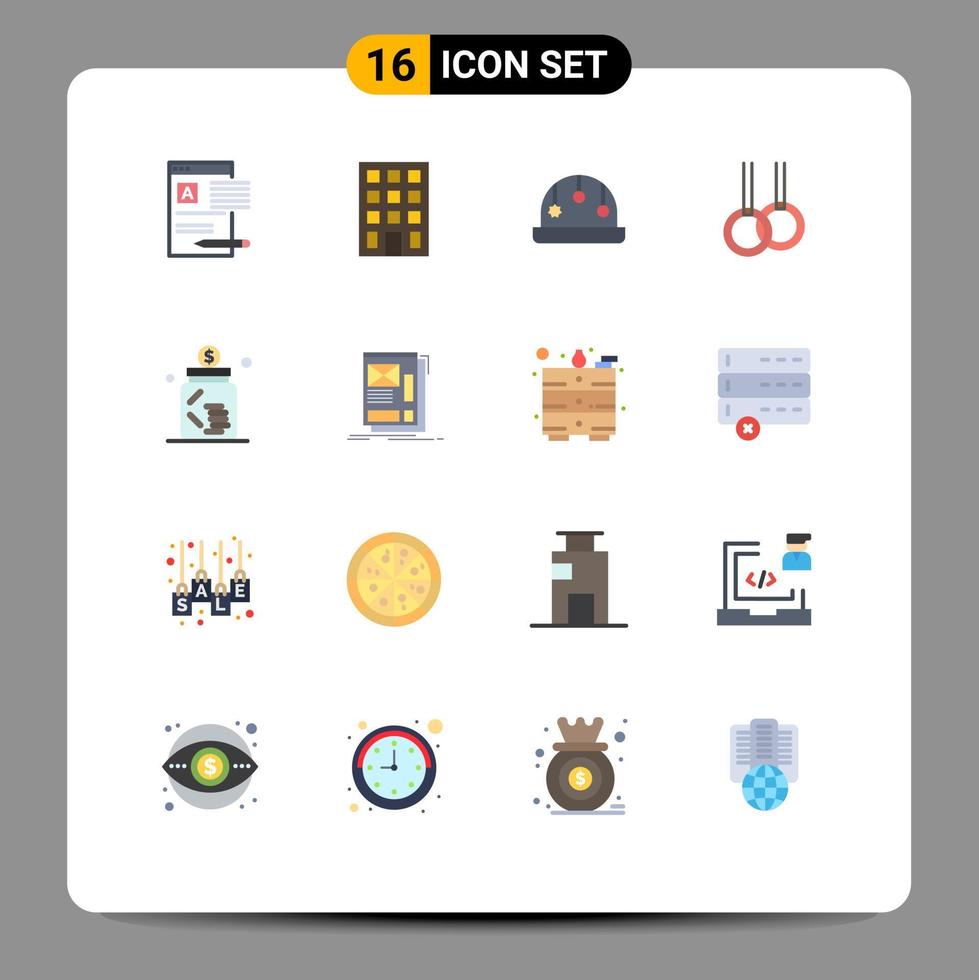 16 flaches Farbkonzept für mobile Websites und Apps Glas Business Baby Banking Gymnastik editierbares Paket kreativer Vektordesign-Elemente vektor