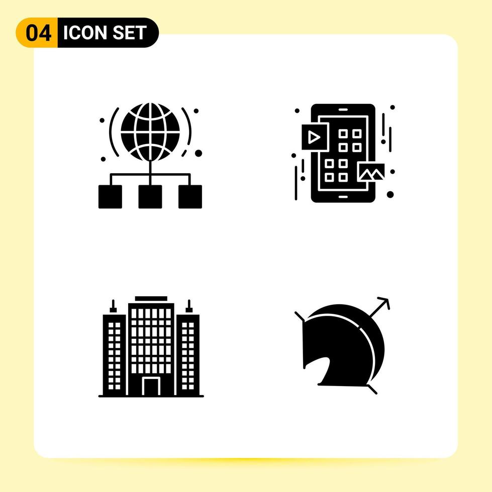 4 kreativ ikoner för modern hemsida design och mottaglig mobil appar 4 glyf symboler tecken på vit bakgrund 4 ikon packa kreativ svart ikon vektor bakgrund