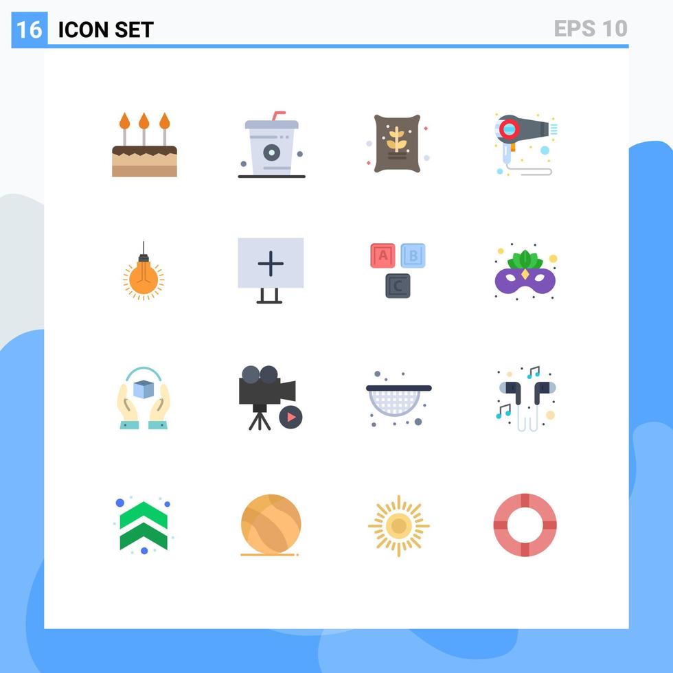 Satz von 16 kommerziellen flachen Farben Pack für Maschine Fen Lebensmitteltrockner Landwirtschaft editierbares Paket von kreativen Vektor-Design-Elementen vektor
