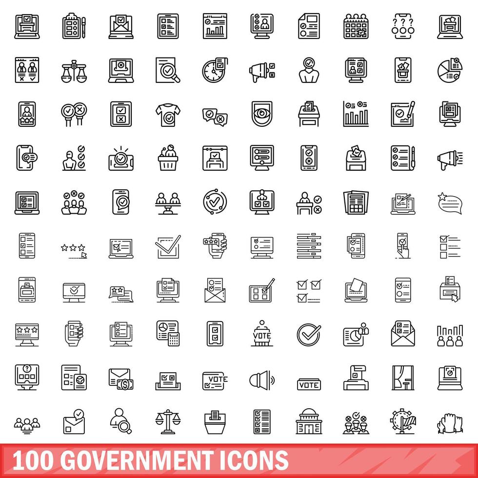 100 regering ikoner uppsättning, översikt stil vektor