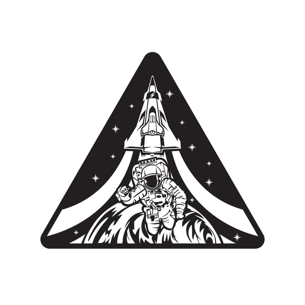 astronauten- und raumschiffsvektorillustration, perfekt für t-shirt-design und abzeichendesign vektor