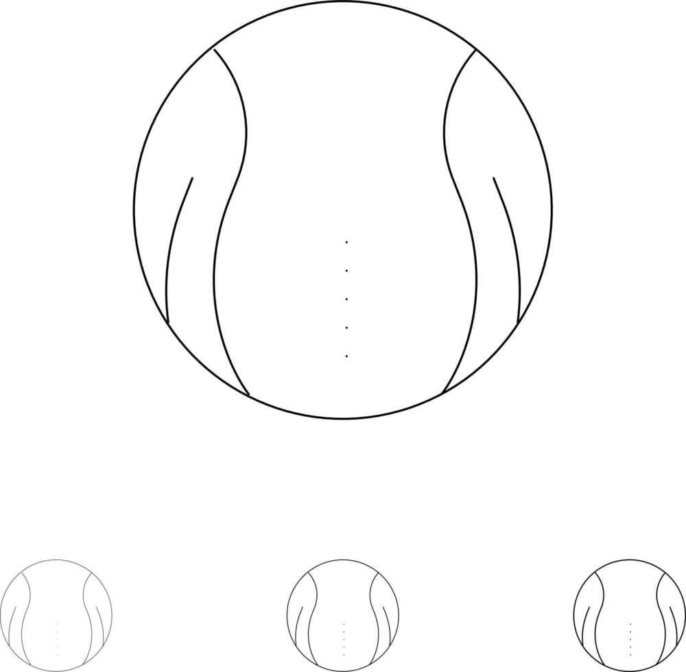 Ball Tennis Sportspiel Fett und dünne schwarze Linie Symbolsatz vektor